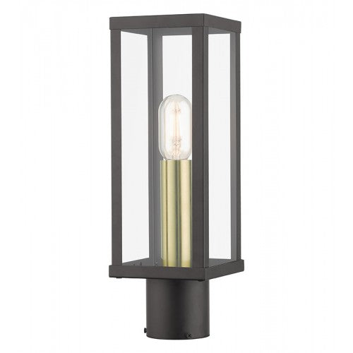 Antique Hardware 1 Light Bronze Outdoor Post Top Lantern with Antique Gold Finish Accents Post