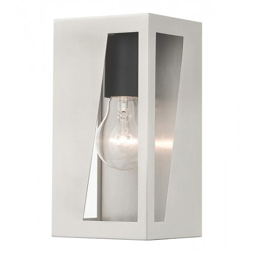 ##Antique Hardware## 1 Light Brushed Nickel Outdoor Small ADA Wall Lantern with Black Finish Accents