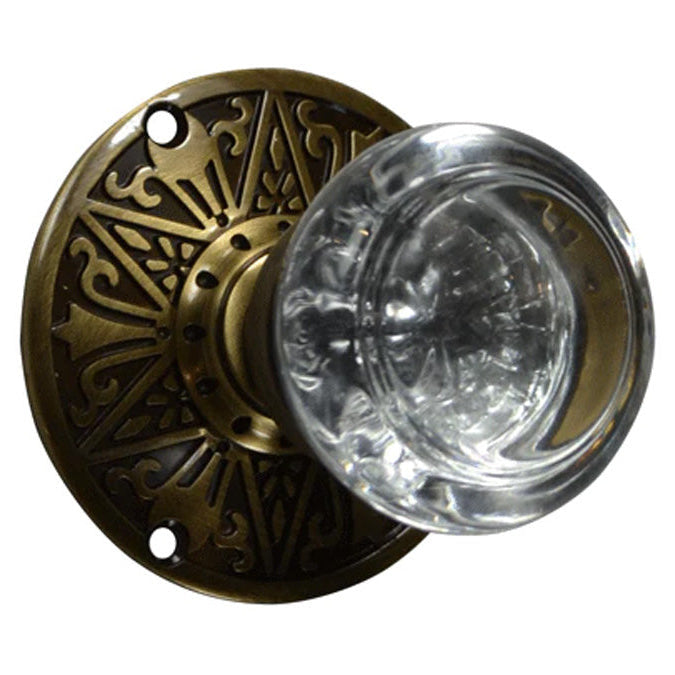 Eastlake Rosette Door Set with Crystal Round Door Knobs (Several Finishes Available)