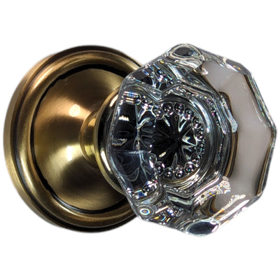 Octagon Glass Doorknob Set with Traditional Plate (Several Finishes Available)