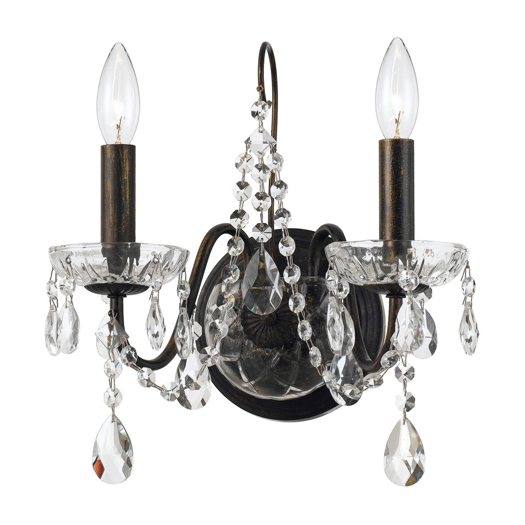 ##Antique Hardware## Butler 2 Light Hand Cut Crystal English Bronze Sconce
