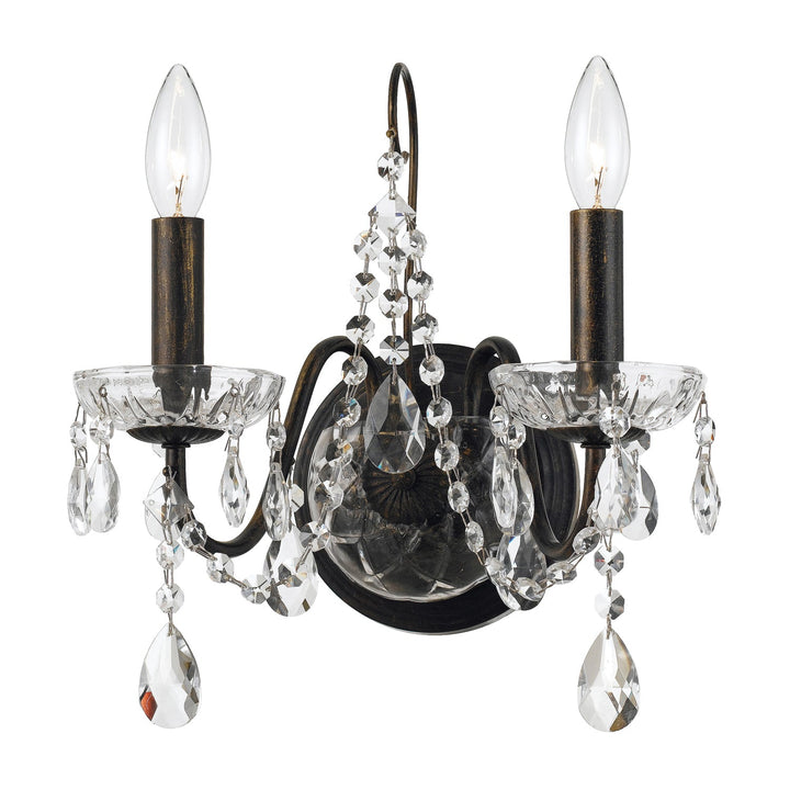 ##Antique Hardware## Butler 2 Light Hand Cut Crystal English Bronze Sconce