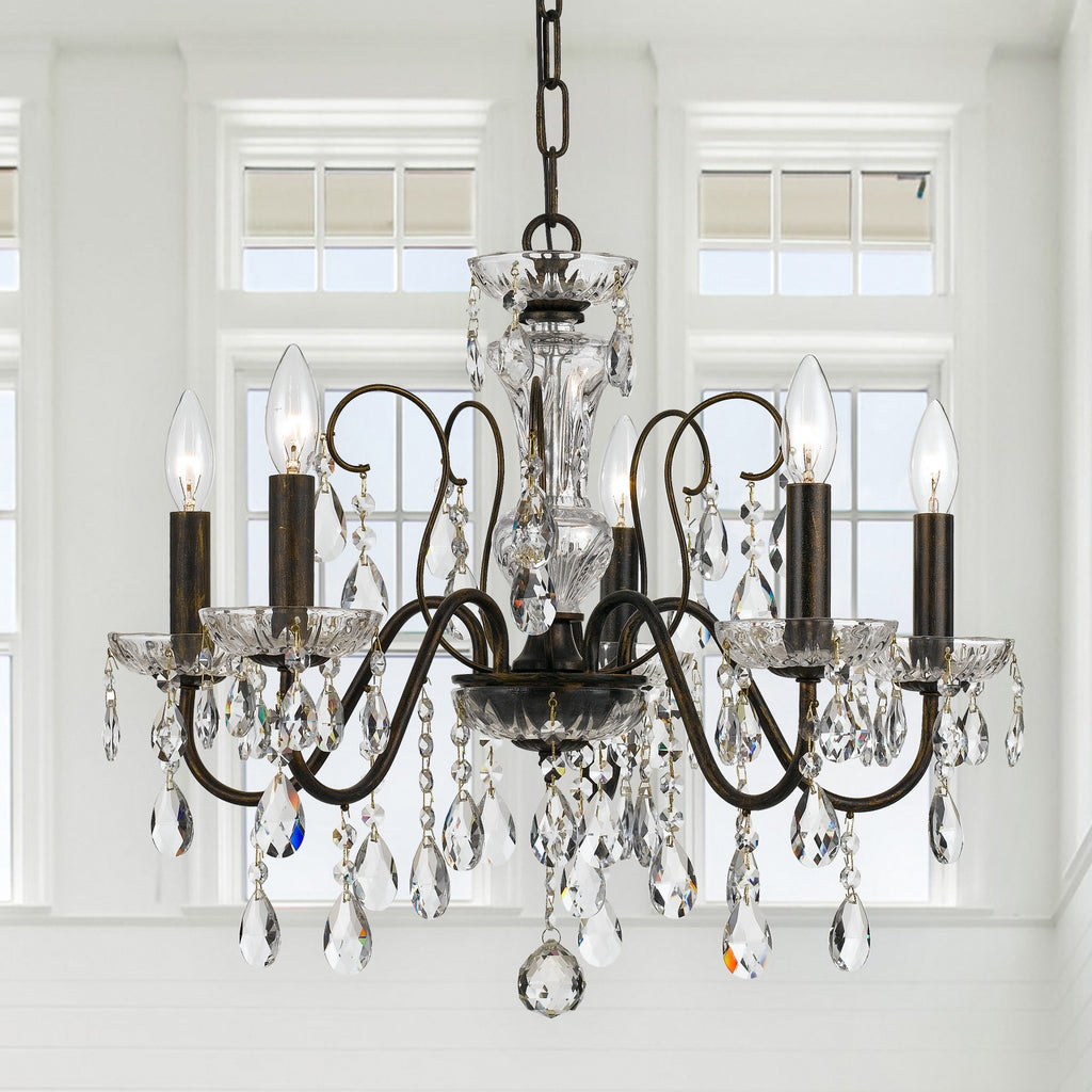 ##Antique Hardware## Butler 5 Light Hand Cut Crystal English Bronze Chandelier