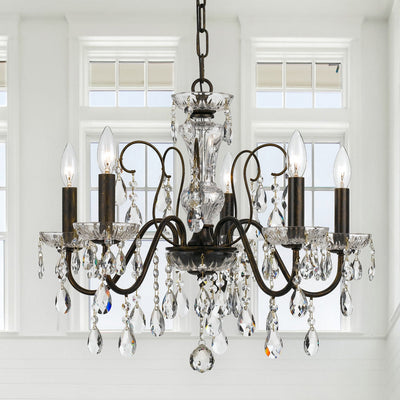 ##Antique Hardware## Butler 5 Light Hand Cut Crystal English Bronze Chandelier