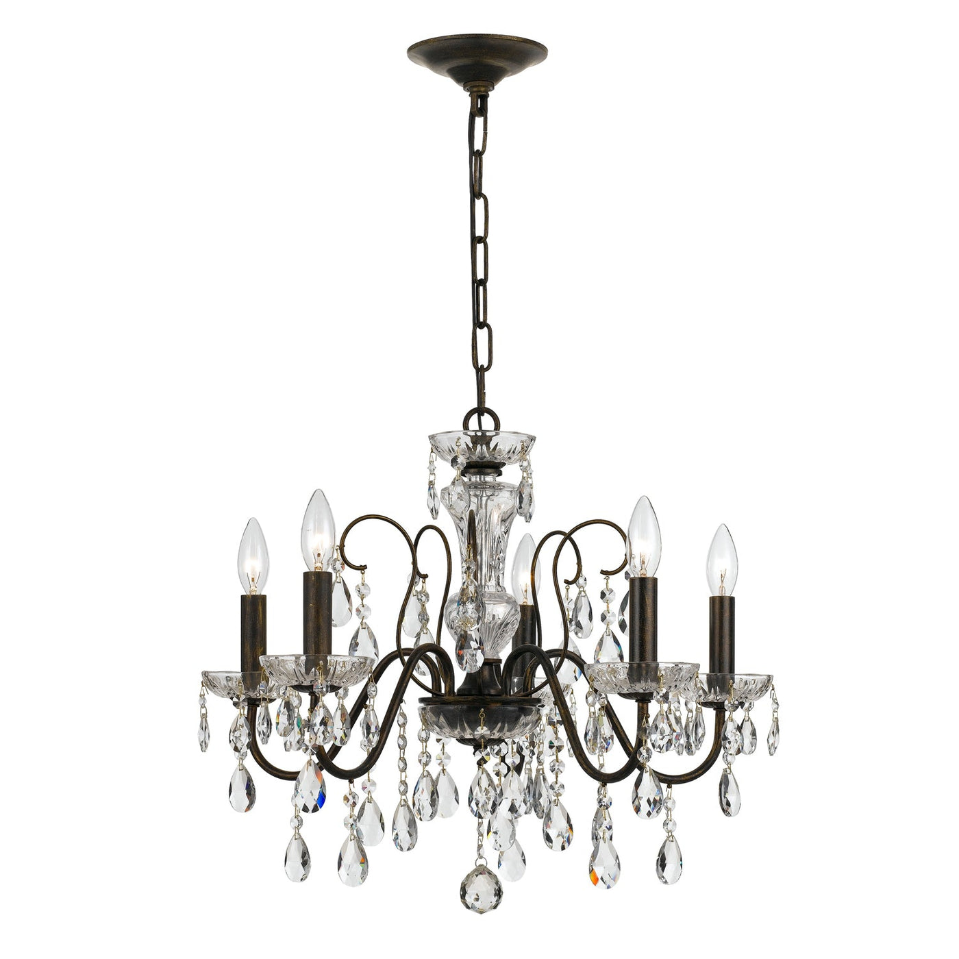 ##Antique Hardware## Butler 5 Light Spectra Crystal English Bronze Chandelier