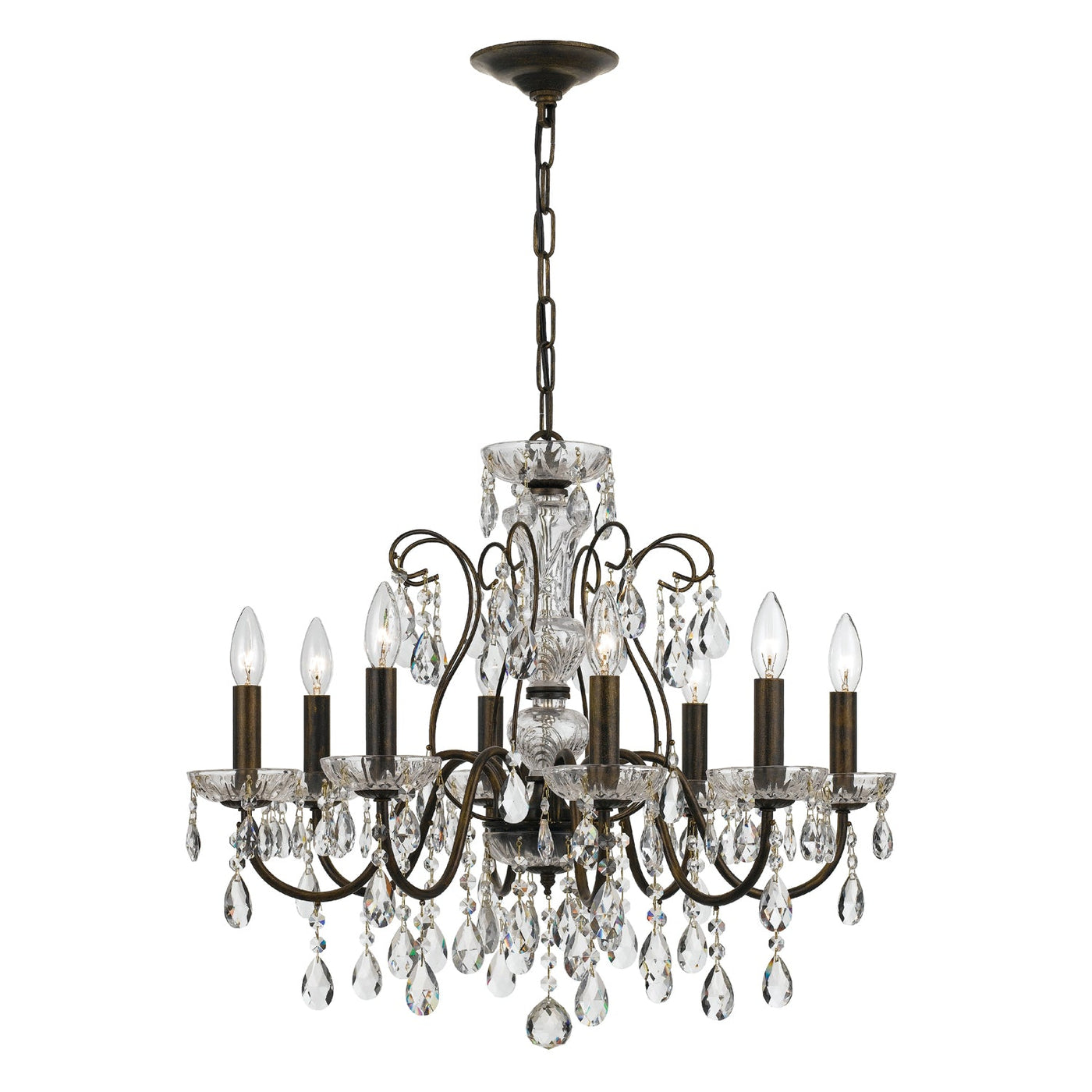 ##Antique Hardware## Butler 8 Light Hand Cut Crystal English Bronze Chandelier