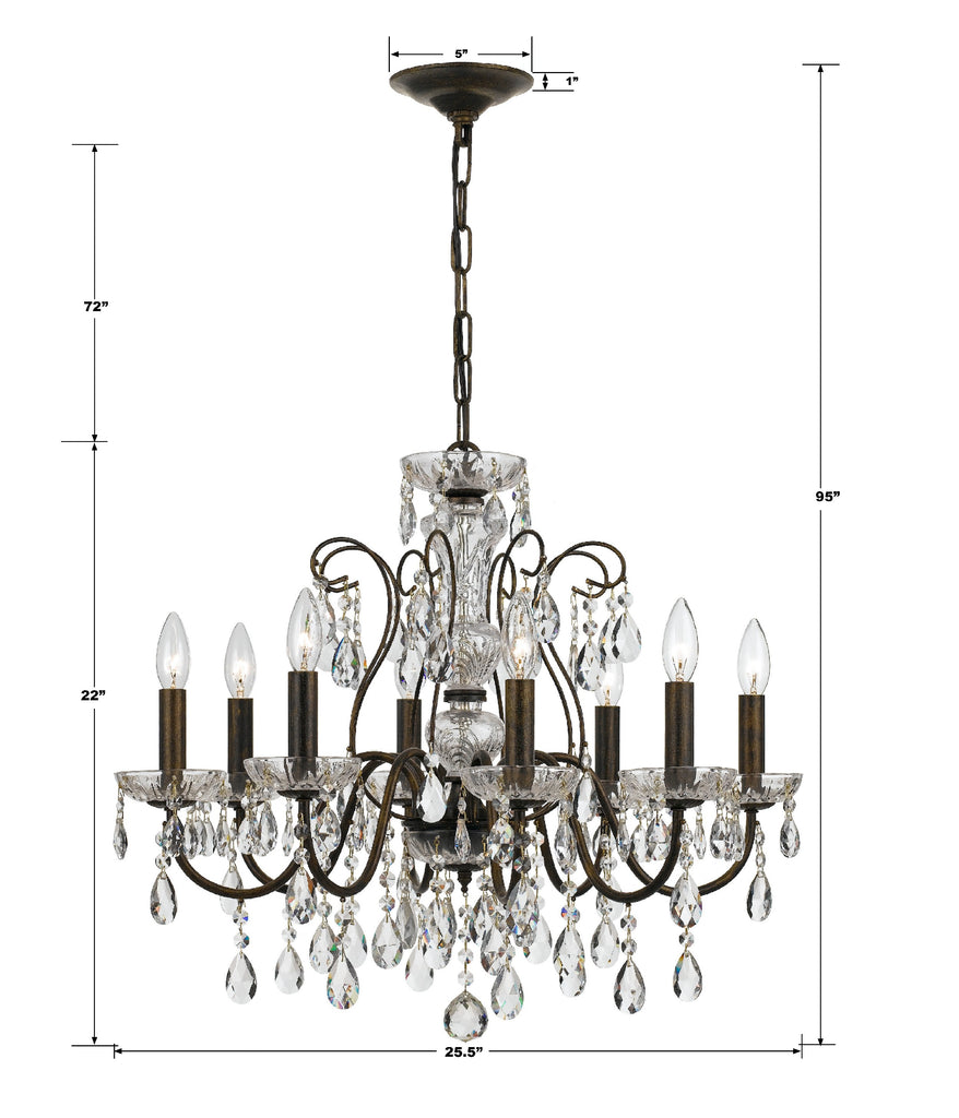 ##Antique Hardware## Butler 8 Light Hand Cut Crystal English Bronze Chandelier