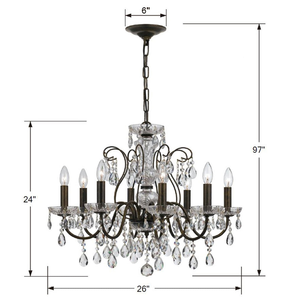 ##Antique Hardware## Butler 8 Light Spectra Crystal English Bronze Chandelier