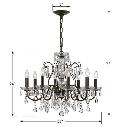 ##Antique Hardware## Butler 8 Light Swarovski Strass Crystal English Bronze Chandelier