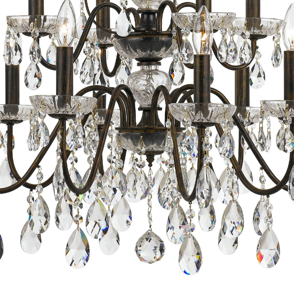 ##Antique Hardware## Butler 12 Light Hand Cut Crystal English Bronze Chandelier