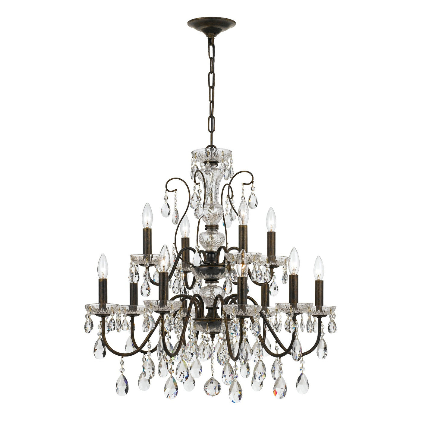 ##Antique Hardware## Butler 12 Light Spectra Crystal English Bronze Chandelier