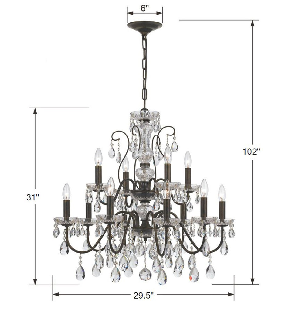 ##Antique Hardware## Butler 12 Light Spectra Crystal English Bronze Chandelier