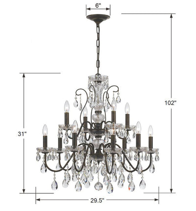 ##Antique Hardware## Butler 12 Light Spectra Crystal English Bronze Chandelier