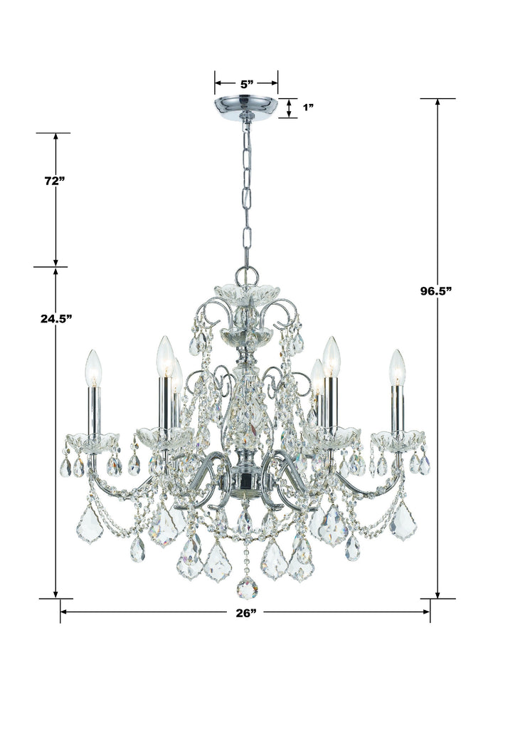 ##Antique Hardware## Imperial 6 Light Clear Italian Crystal Polished Chrome Chandelier