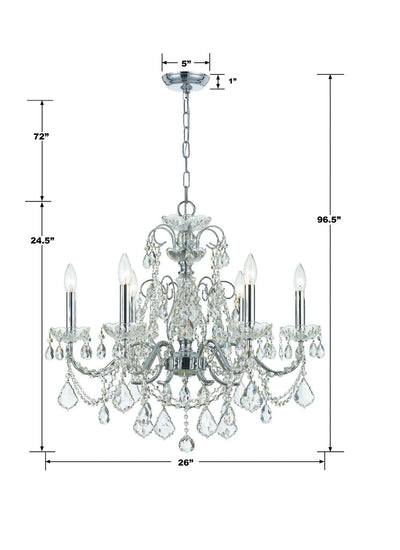 ##Antique Hardware## Imperial 6 Light Hand Cut Crystal Polished Chrome Chandelier