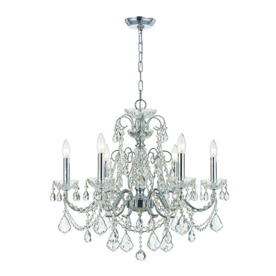 ##Antique Hardware## Imperial 6 Light Swarovski Strass Crystal Polished Chrome Chandelier