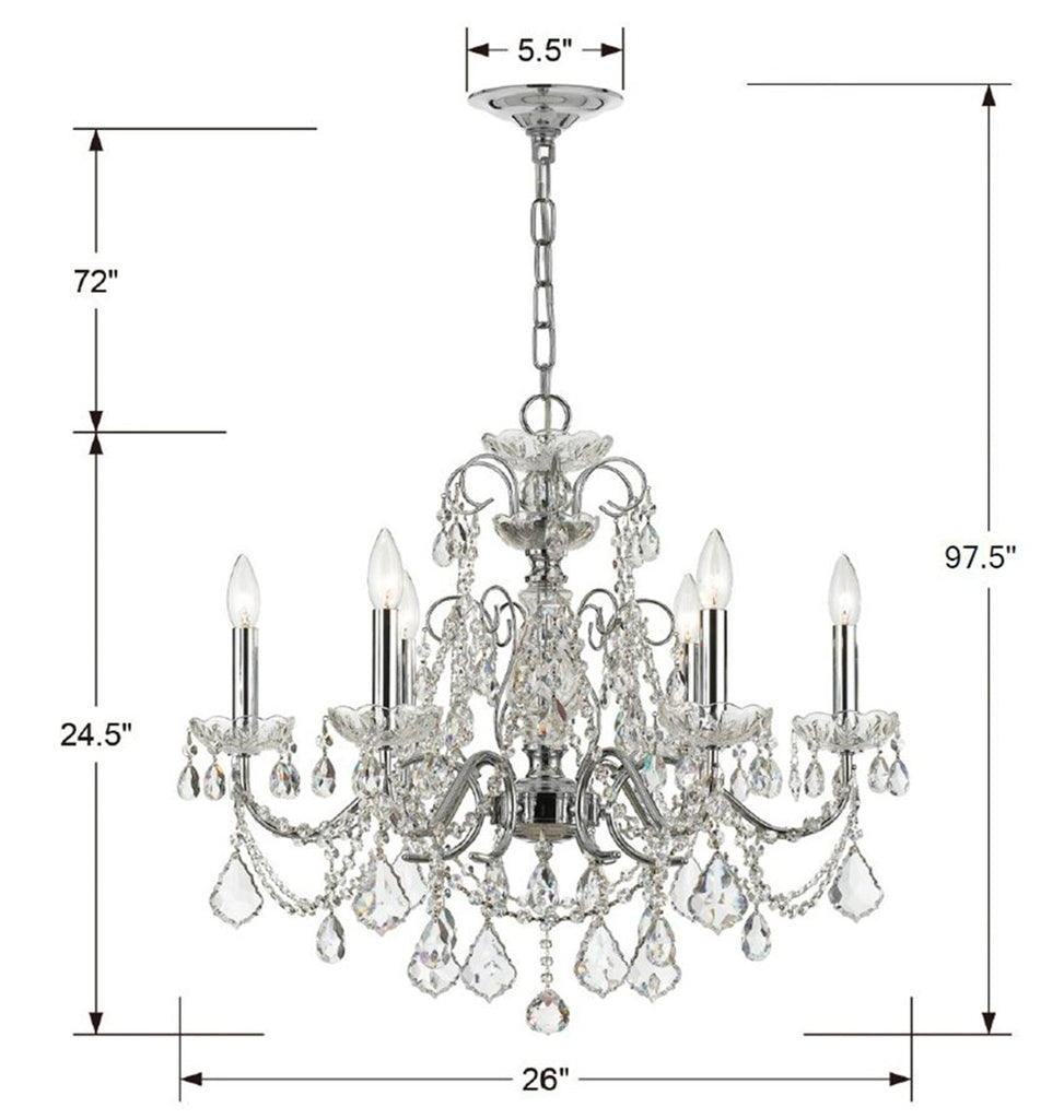 ##Antique Hardware## Imperial 6 Light Swarovski Strass Crystal Polished Chrome Chandelier