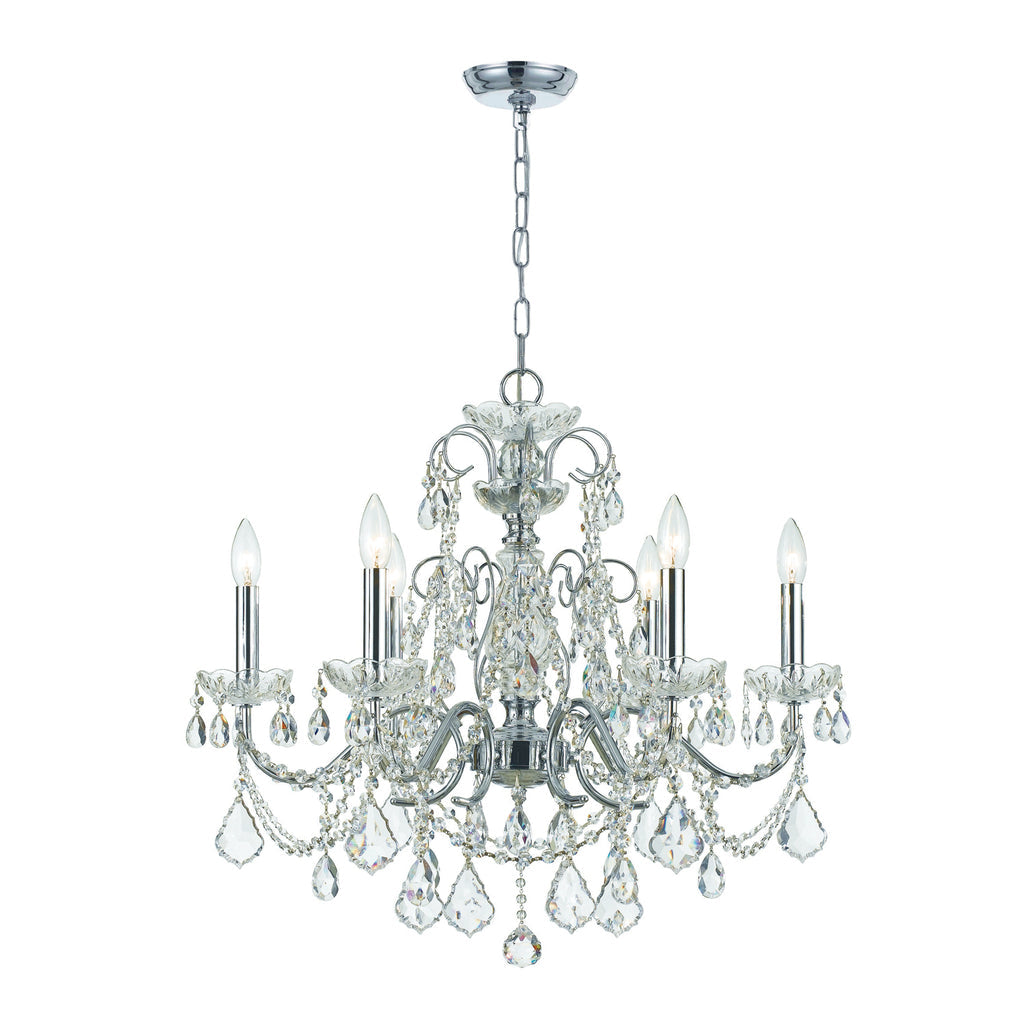 ##Antique Hardware## Imperial 6 Light Clear Italian Crystal Polished Chrome Chandelier