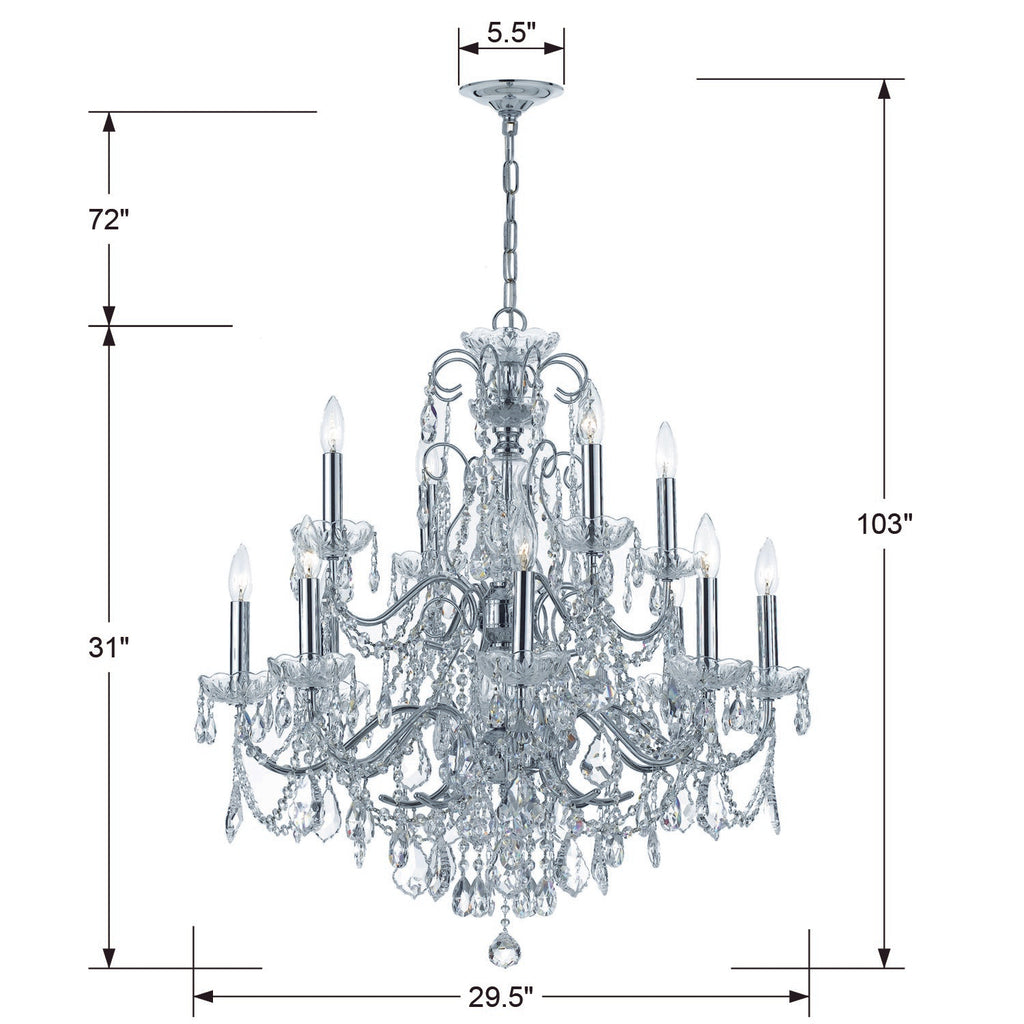 ##Antique Hardware## Imperial 12 Light Spectra Crystal Polished Chrome Chandelier