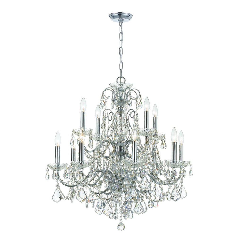 ##Antique Hardware## Imperial 12 Light Clear Italian Crystal Polished Chrome Chandelier