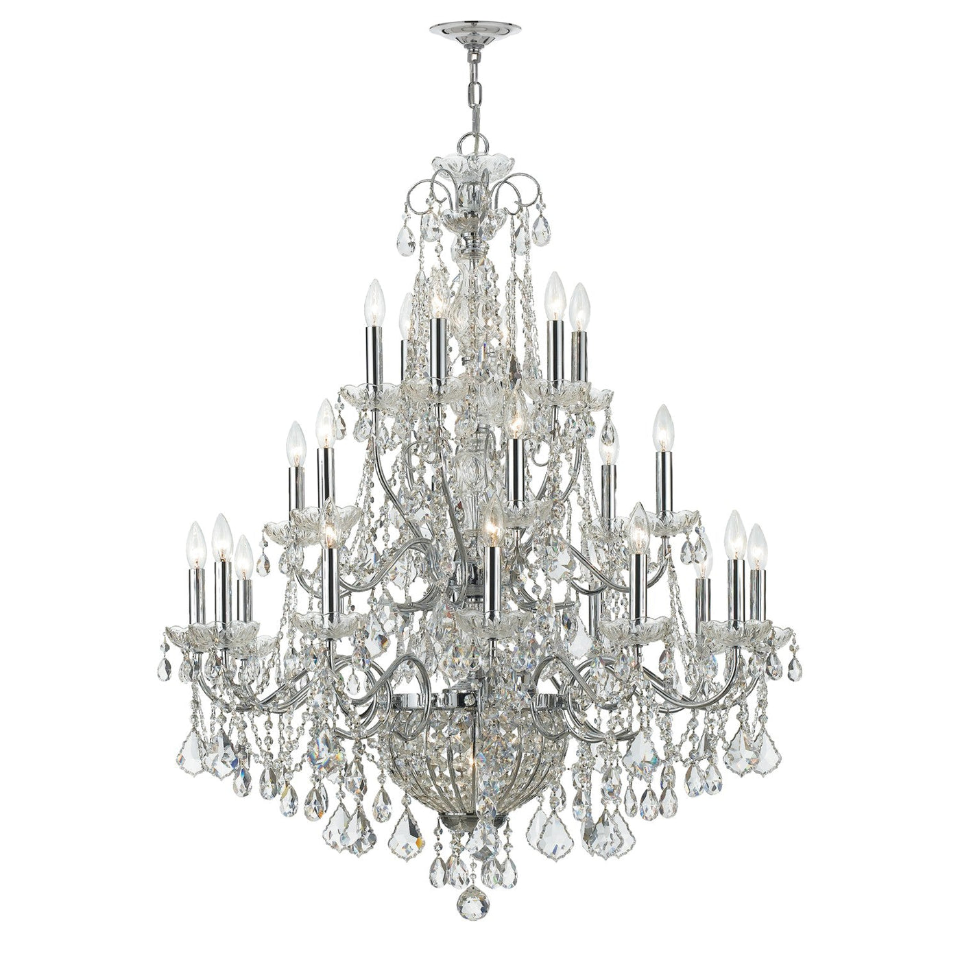 ##Antique Hardware## Imperial 26 Light Hand Cut Crystal Polished Chrome Chandelier