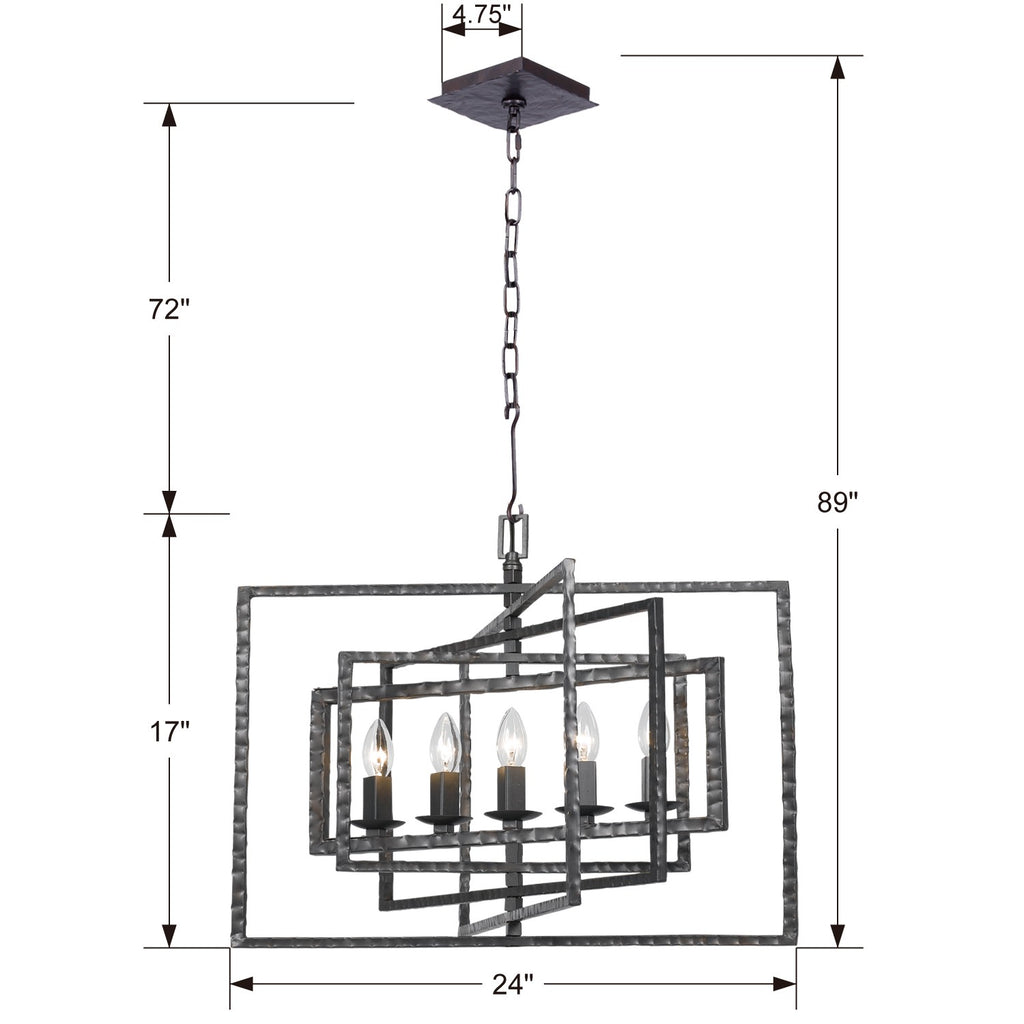 ##Antique Hardware## Capri 5 Light Raw Steel Chandelier