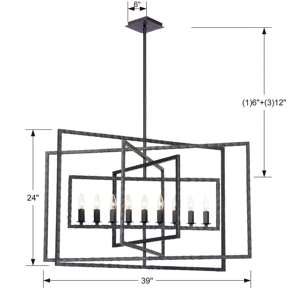 ##Antique Hardware## Capri 9 Light Raw Steel Chandelier