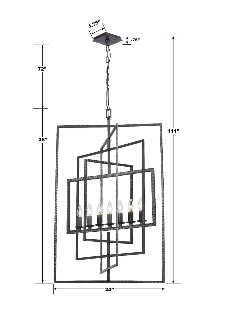 ##Antique Hardware## Capri 7 Light Raw Steel Chandelier