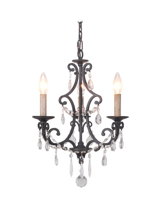 ##Antique Hardware## Bentley 3 Light Chandelier in Matte Black