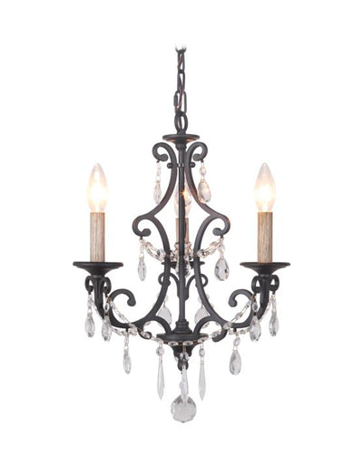 ##Antique Hardware## Bentley 3 Light Chandelier in Matte Black