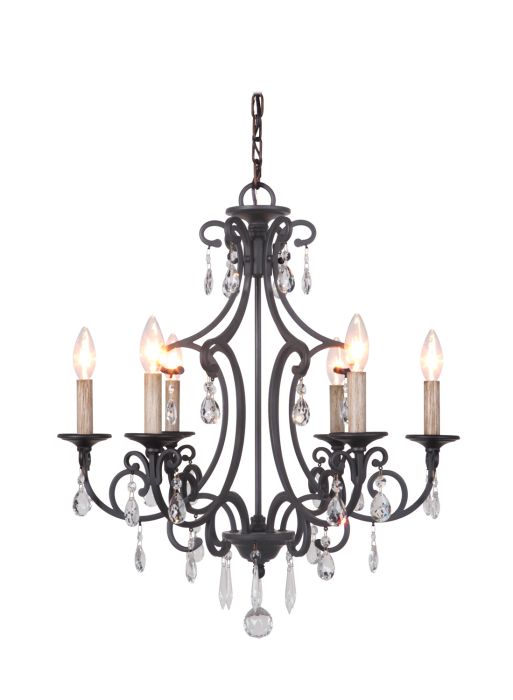 ##Antique Hardware## Bentley 6 Light Chandelier in Matte Black