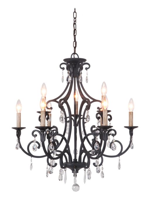 ##Antique Hardware## Bentley 9 Light Chandelier in Matte Black