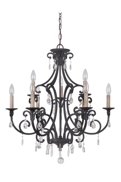 ##Antique Hardware## Bentley 9 Light Chandelier in Matte Black