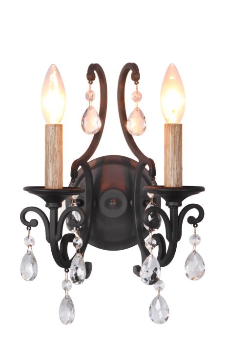 ##Antique Hardware## Bentley 2 Light Wall Sconce in Matte Black