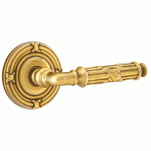 ##Antique Hardware## Solid Brass Ribbon & Reed Lever With Ribbon & Reed Rosette