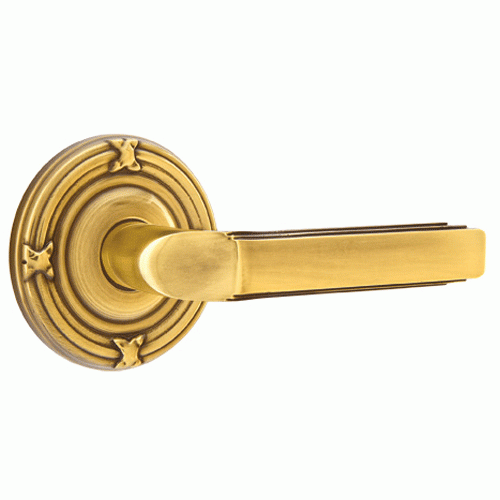 ##Antique Hardware## Solid Brass Milano Lever With Ribbon & Reed Rosette