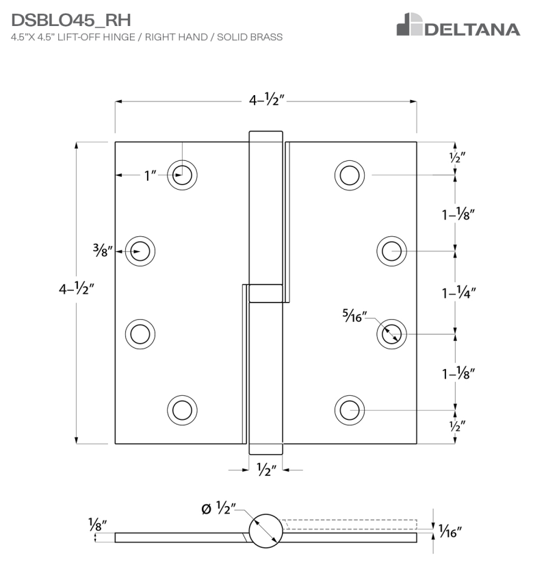 4 1/2 Inch x 4 1/2 Inch Solid Brass Lift-Off Hinge (Several Finishes Available)