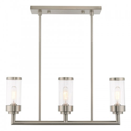 ##Antique Hardware## 3 Light Brushed Nickel Linear Chandelier