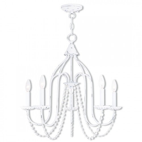 ##Antique Hardware## 5 Light Antique White Chandelier