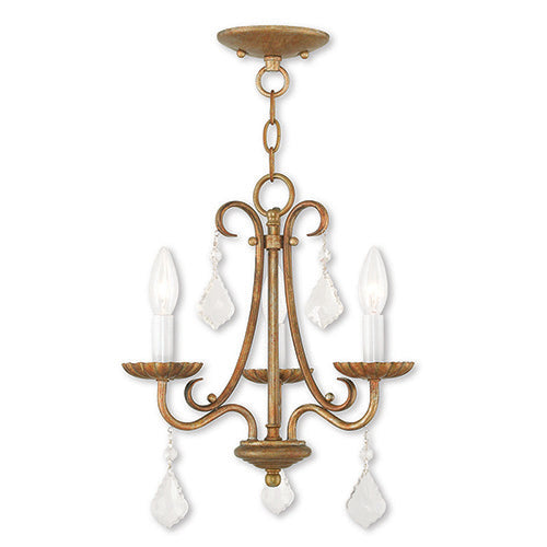 ##Antique Hardware## 3 Light Antique Gold Leaf Chandelier