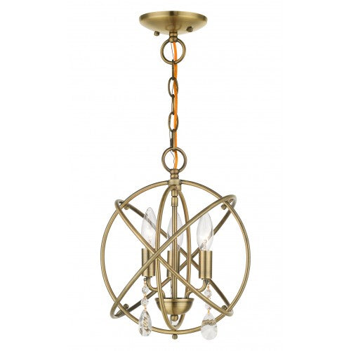 ##Antique Hardware## 3 Light Antique Brass Convertible Chandelier / Semi Flush