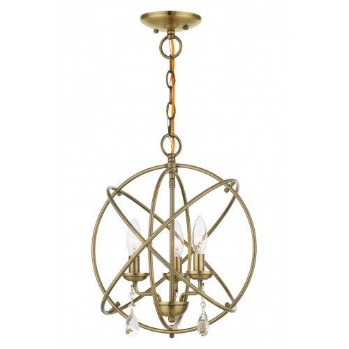 ##Antique Hardware## 3 Light Antique Brass Convertible Chandelier / Semi Flush