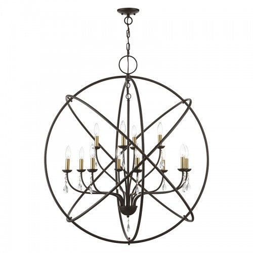 ##Antique Hardware## 12 Light Bronze with Antique Brass Finish Candles Grande Foyer Chandelier