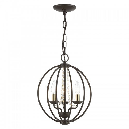 ##Antique Hardware## 3 Light Bronze with Antique Brass Finish Candles Globe Convertible Mini Chandelier/ Semi-Flush