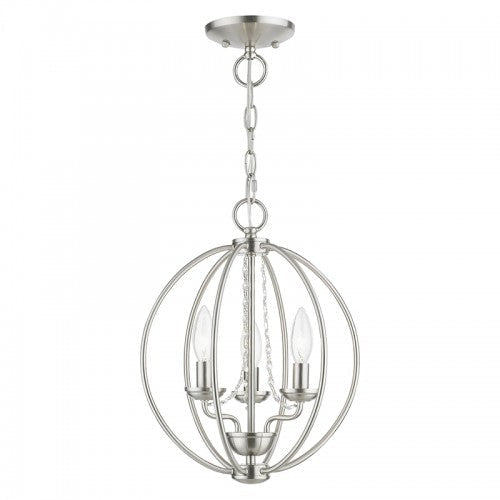 ##Antique Hardware## 3 Light Brushed Nickel Globe Convertible Mini Chandelier/ Semi-Flush