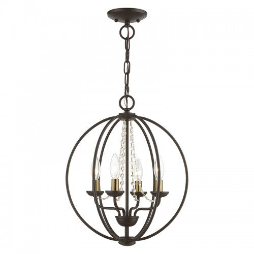 ##Antique Hardware## 4 Light Bronze with Antique Brass Finish Candles Globe Convertible Chandelier/ Semi-Flush