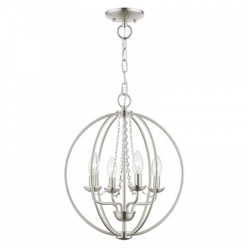 ##Antique Hardware## 4 Light Brushed Nickel Globe Convertible Chandelier/ Semi-Flush