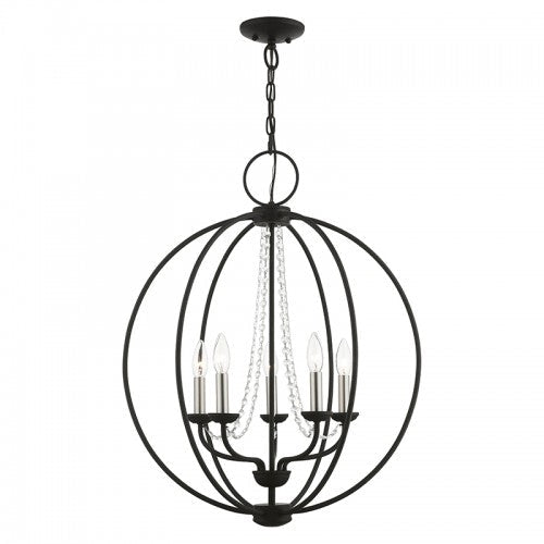 ##Antique Hardware## 5 Light Black with Brushed Nickel Finish Candles Globe Chandelier