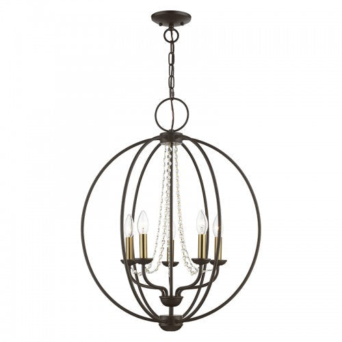 Antique Hardware 5 Light Bronze with Antique Brass Finish Candles Globe Chandelier Chandelier