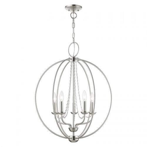 ##Antique Hardware## 5 Light Brushed Nickel Globe Chandelier